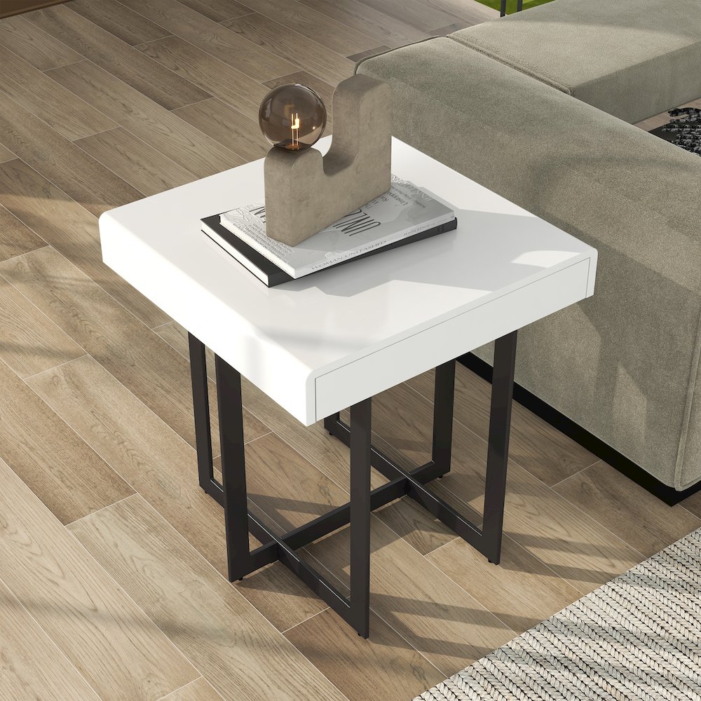 Vasket Contemporary Metal 1-Drawer End Table. Picture 5