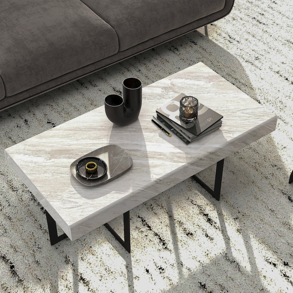Vasket Contemporary Metal 2-Drawer Coffee Table. Picture 5