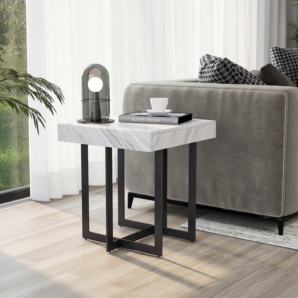Vasket Contemporary Metal 1-Drawer End Table. Picture 4