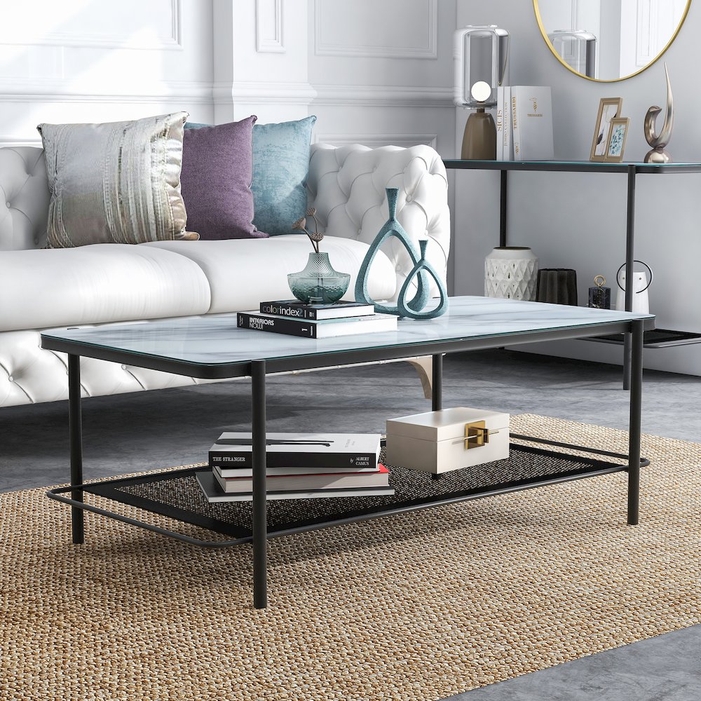 Joaquin Metal 1-Shelf Coffee Table in Black and White. Picture 4
