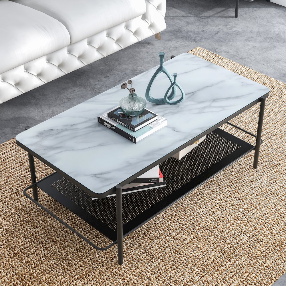 Joaquin Metal 1-Shelf Coffee Table in Black and White. Picture 5
