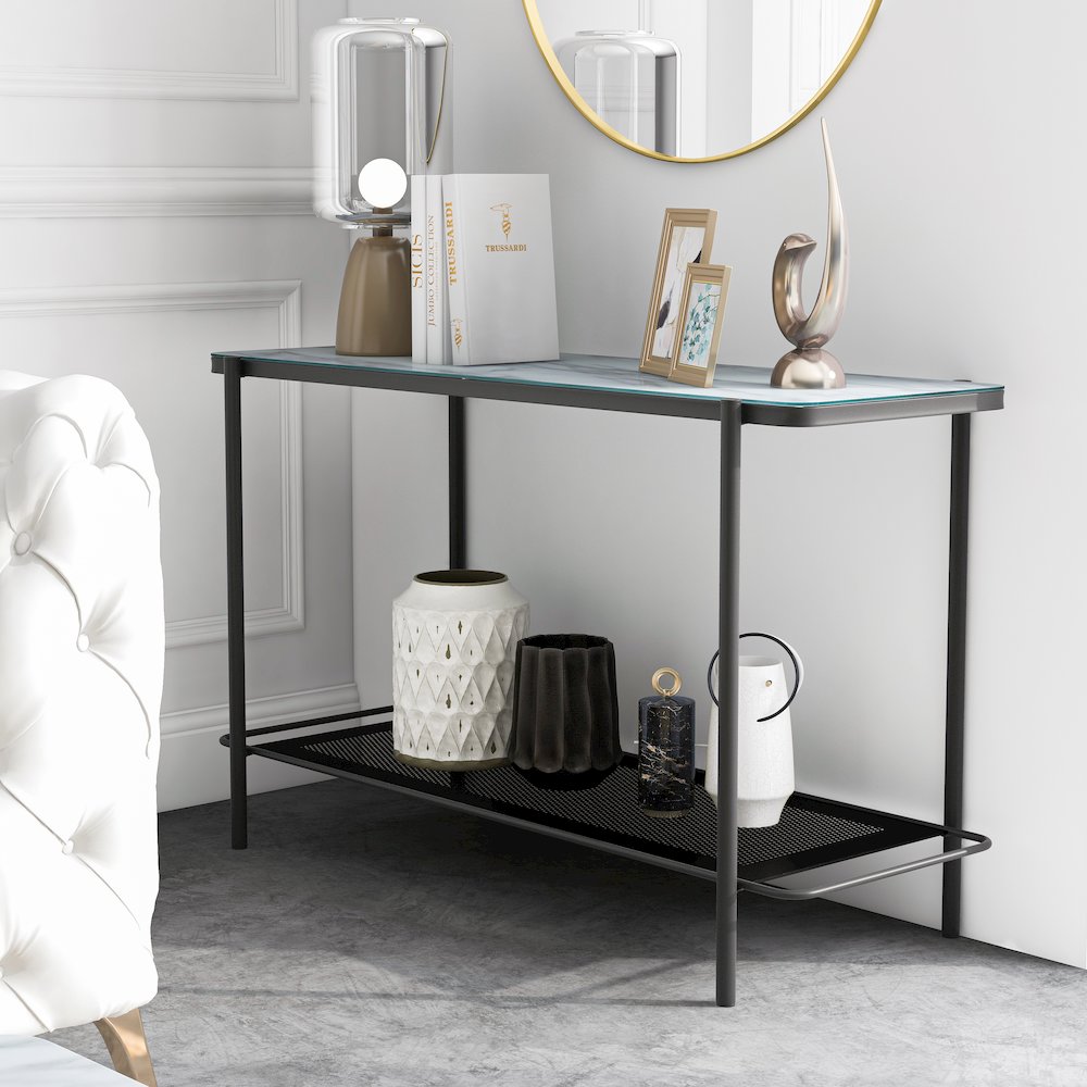 Joaquin Metal 1-Shelf Sofa Table in Black and White. Picture 4
