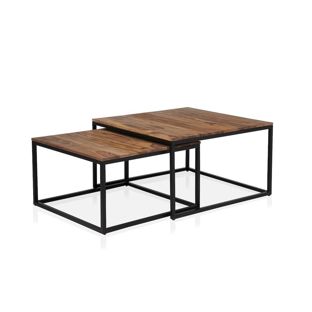 Druze Wood 2-Piece Nesting Table Set in Natural Oak. Picture 1