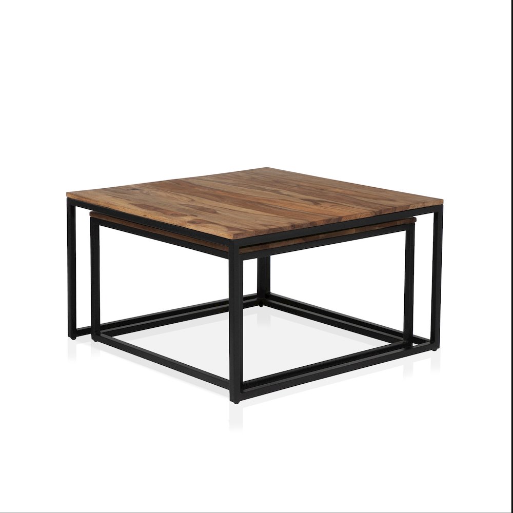 Druze Wood 2-Piece Nesting Table Set in Natural Oak. Picture 2