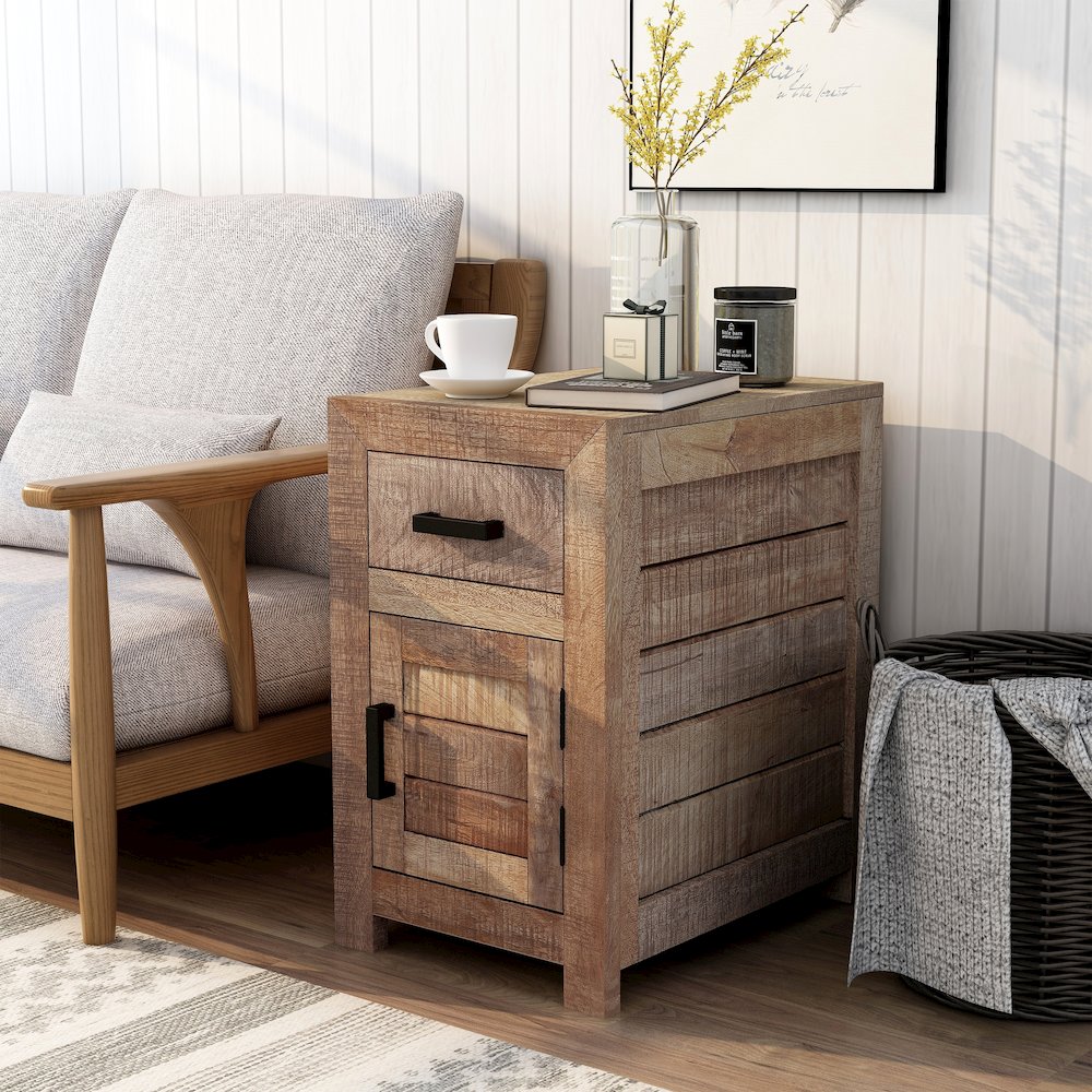 Ruga Rustic Solid Wood Storage Side Table in Natural Tone. Picture 4