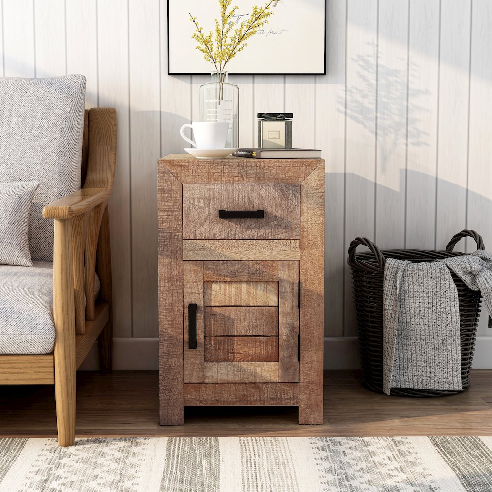 Ruga Rustic Solid Wood Storage Side Table in Natural Tone. Picture 5