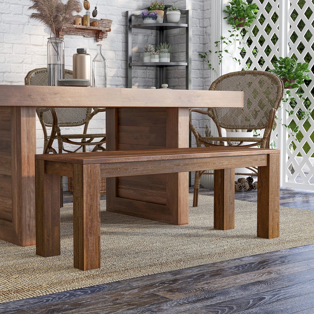 Molla Rustic Solid Wood Short Bench in Natural Tone. Picture 4