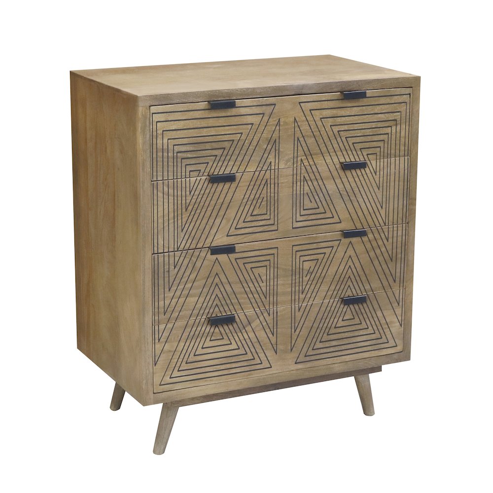 Kanan Art Deco Solid Wood 4-Drawer Accent Chest in Brown. Picture 2