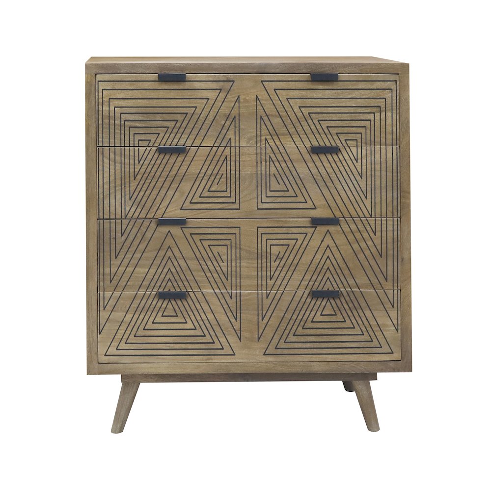 Kanan Art Deco Solid Wood 4-Drawer Accent Chest in Brown. Picture 3