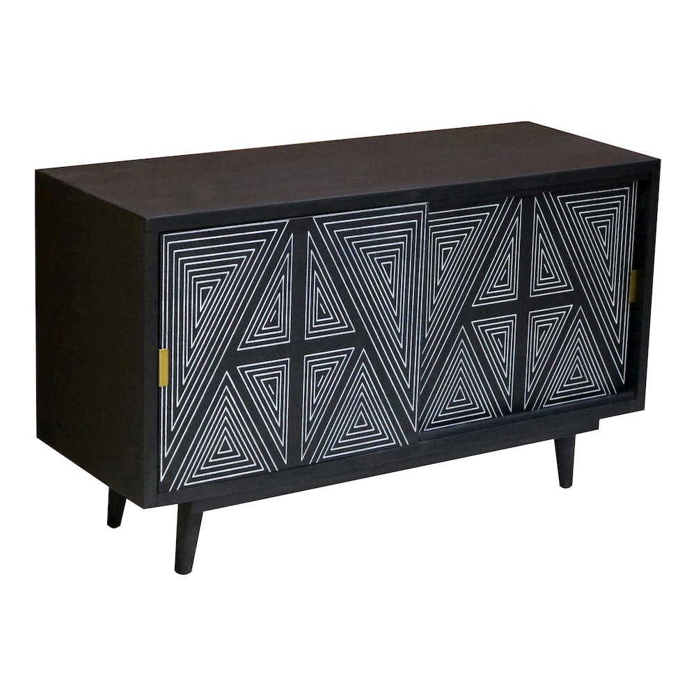 Kanan Art Deco Solid Wood Sliding Door Buffet in Black. Picture 1