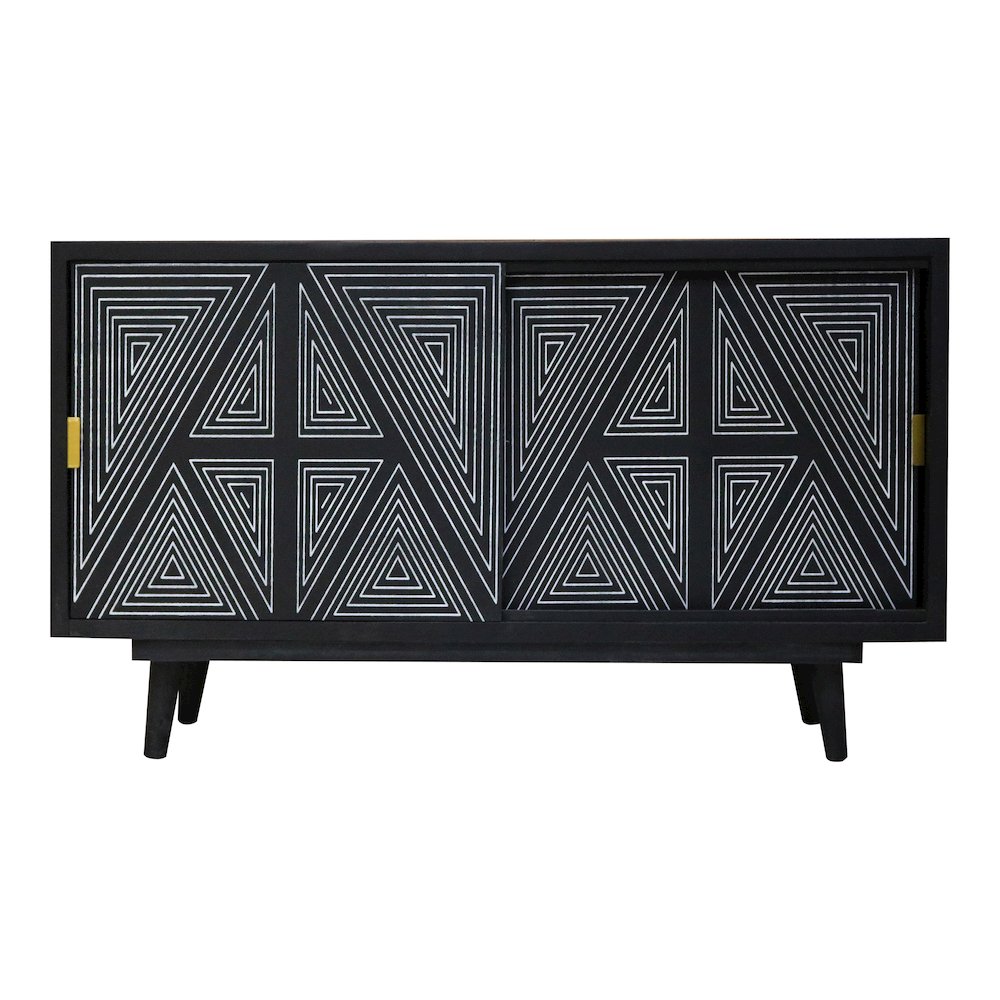 Kanan Art Deco Solid Wood Sliding Door Buffet in Black. Picture 2