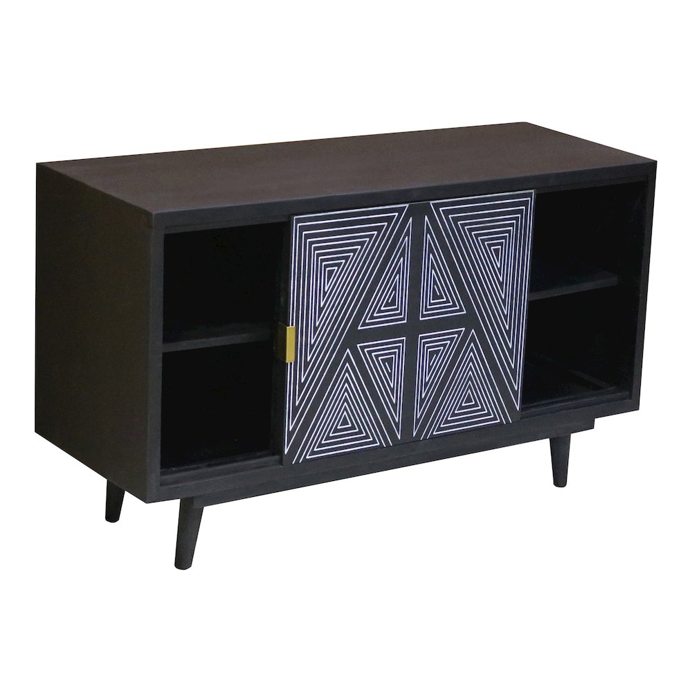 Kanan Art Deco Solid Wood Sliding Door Buffet in Black. Picture 3