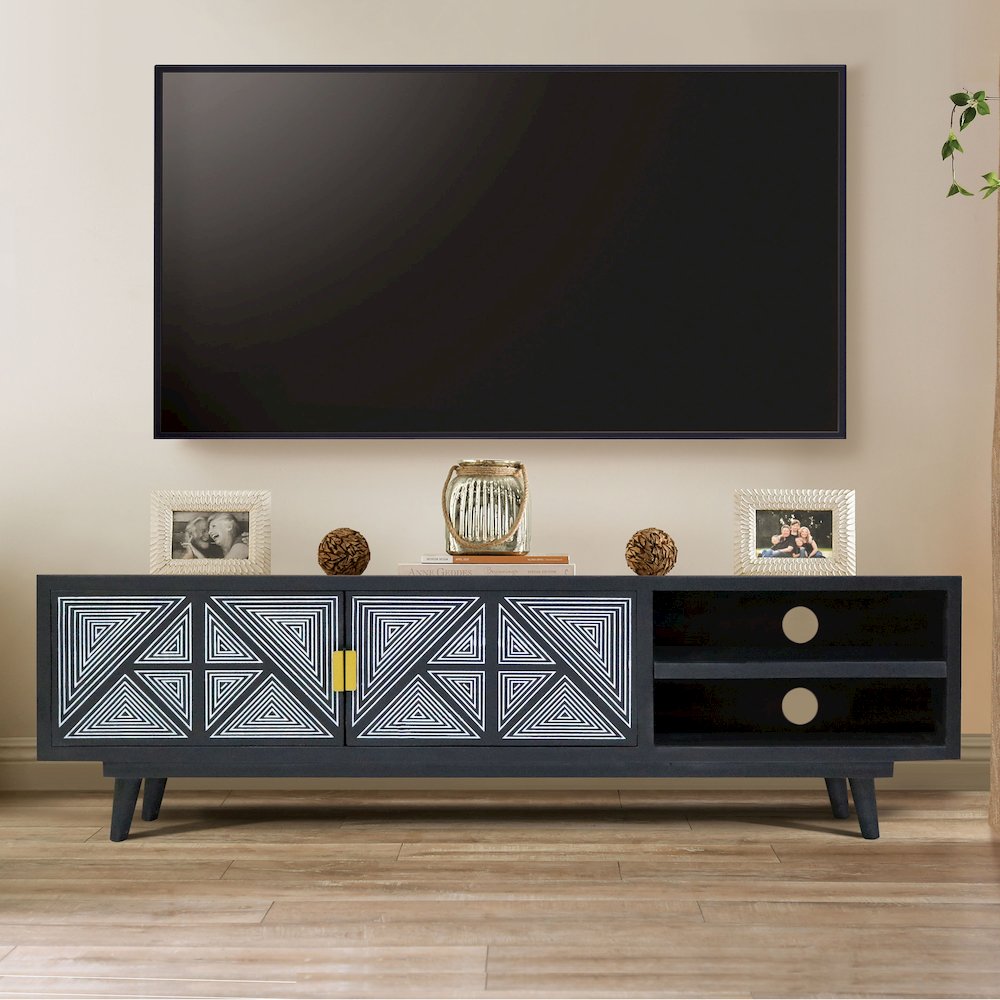 Kanan Art Deco Solid Wood 2-Door TV Stand. Picture 4