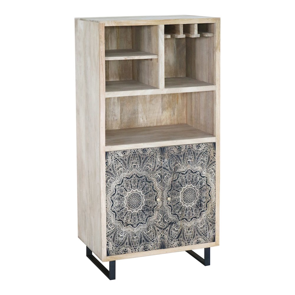 Druze Wood Multi-Storage Wine Cabinet in Natural and Black. Picture 1