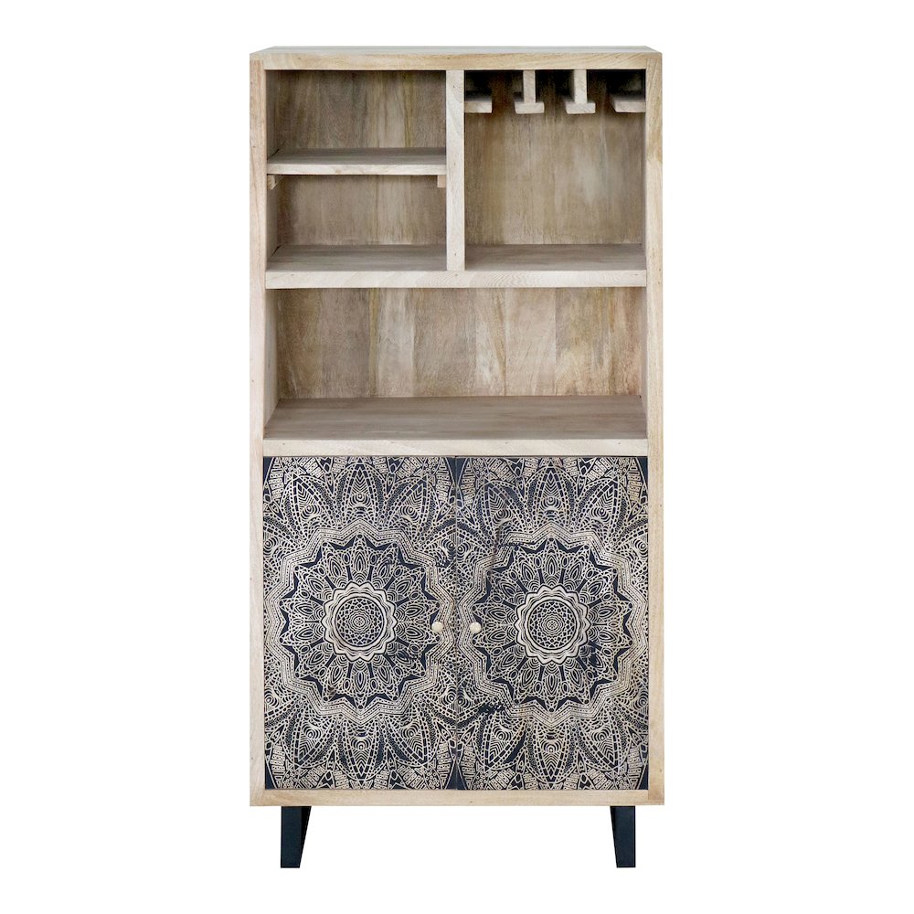 Druze Wood Multi-Storage Wine Cabinet in Natural and Black. Picture 2