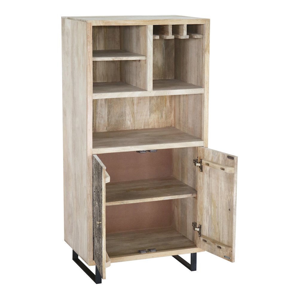 Druze Wood Multi-Storage Wine Cabinet in Natural and Black. Picture 3