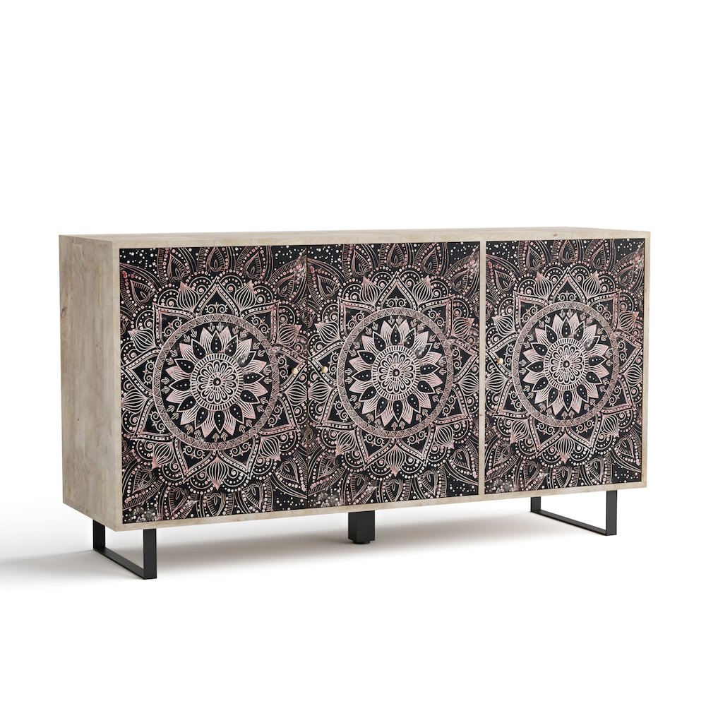 Baja Boho Solid Wood Sideboard Buffet Cabinet with 4 Storage Shelves. Picture 1