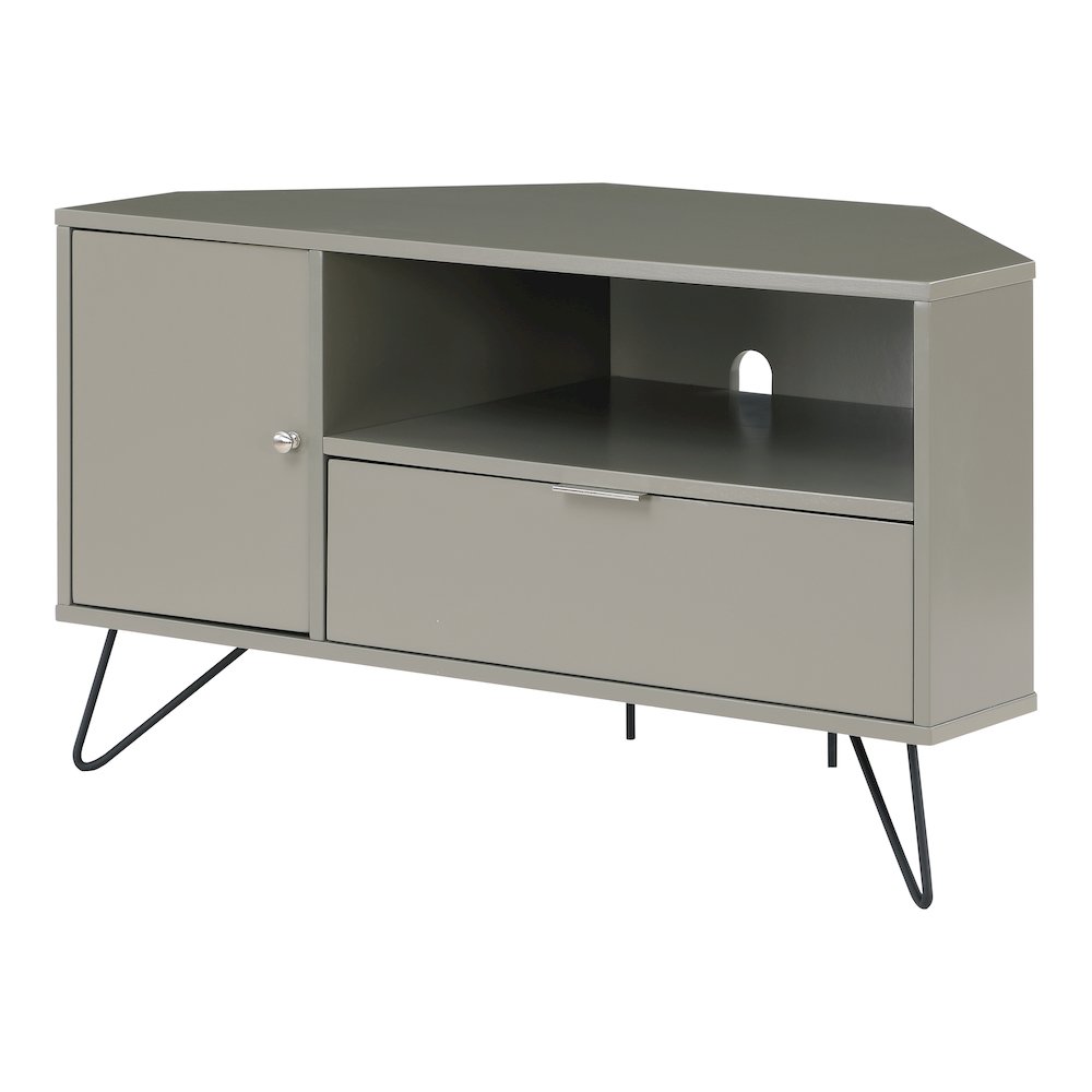 Emilia Modern Wood Multi-Storage Corner TV Stand in Gray. Picture 1