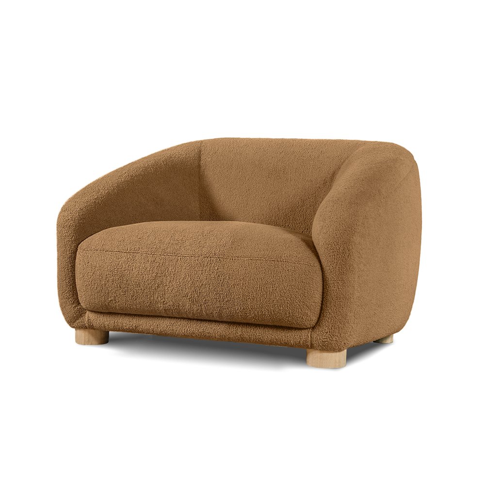 Amara Modern Boucle Arm Chair with Sloped Armrests and High Density Foam. Picture 2