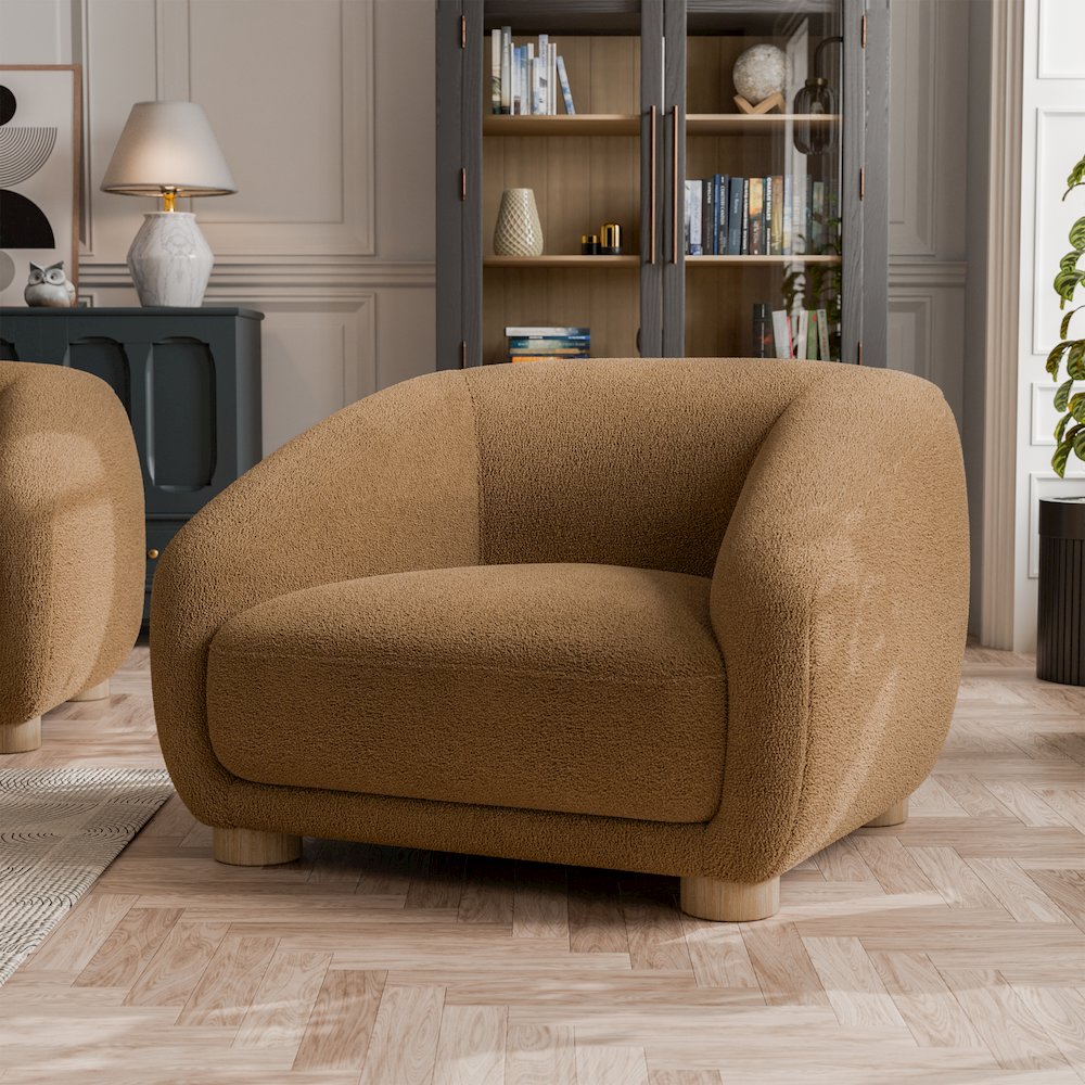 Amara Modern Boucle Arm Chair with Sloped Armrests and High Density Foam. Picture 4