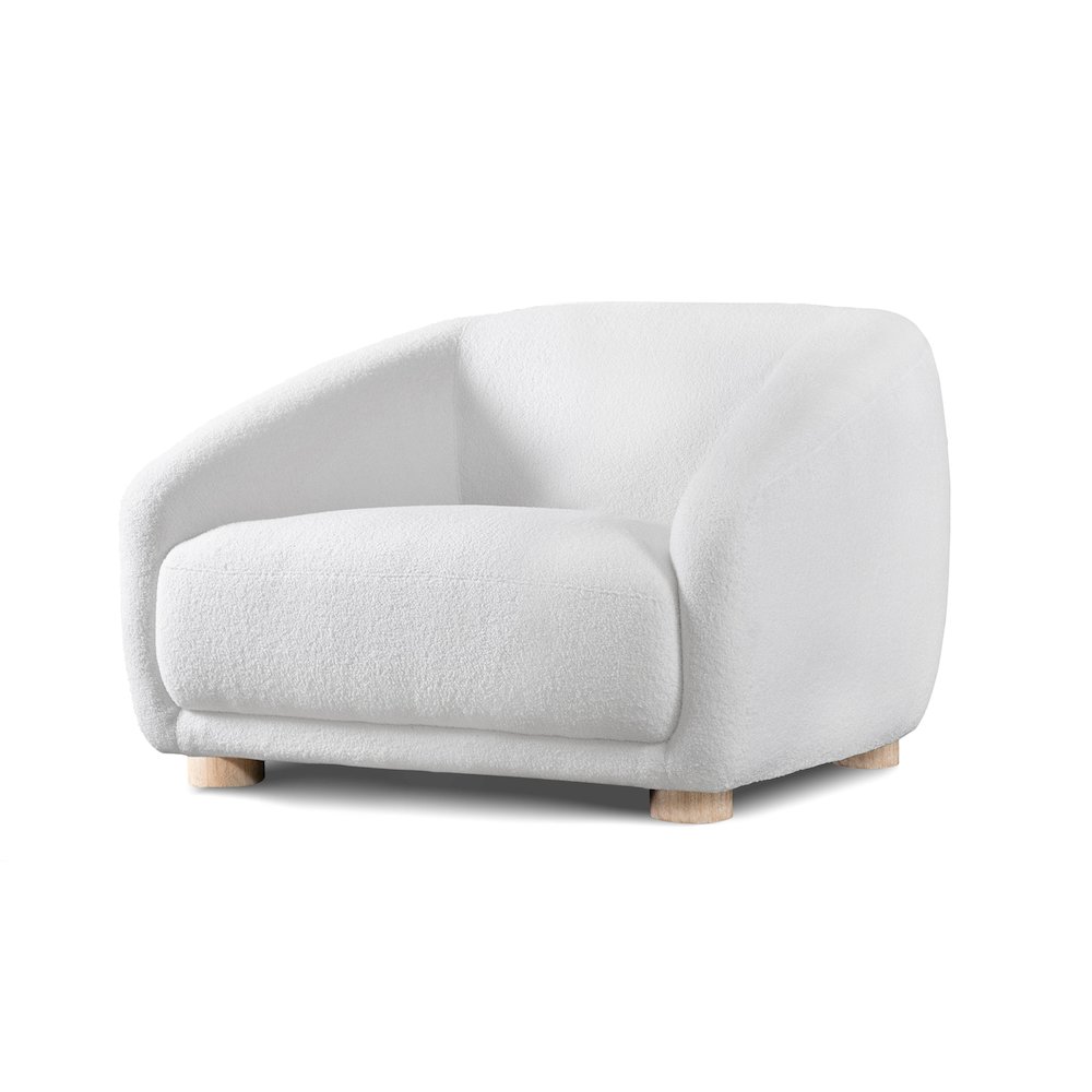 Amara Modern Boucle Arm Chair with Sloped Armrests and High Density Foam. Picture 1