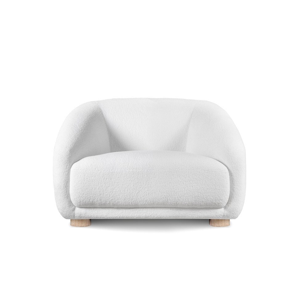 Amara Modern Boucle Arm Chair with Sloped Armrests and High Density Foam. Picture 2