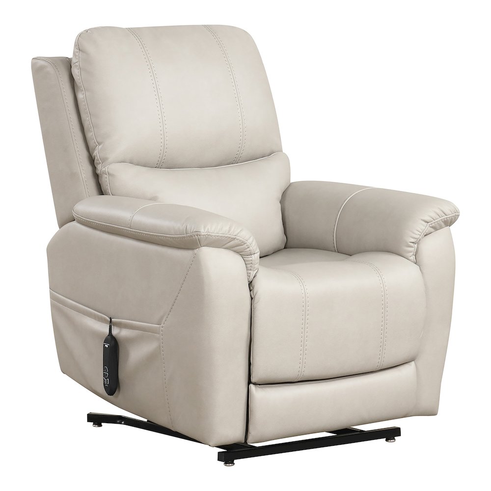 Moonrise Faux Leather Power Lift USB Recliner in Light Grey. Picture 1