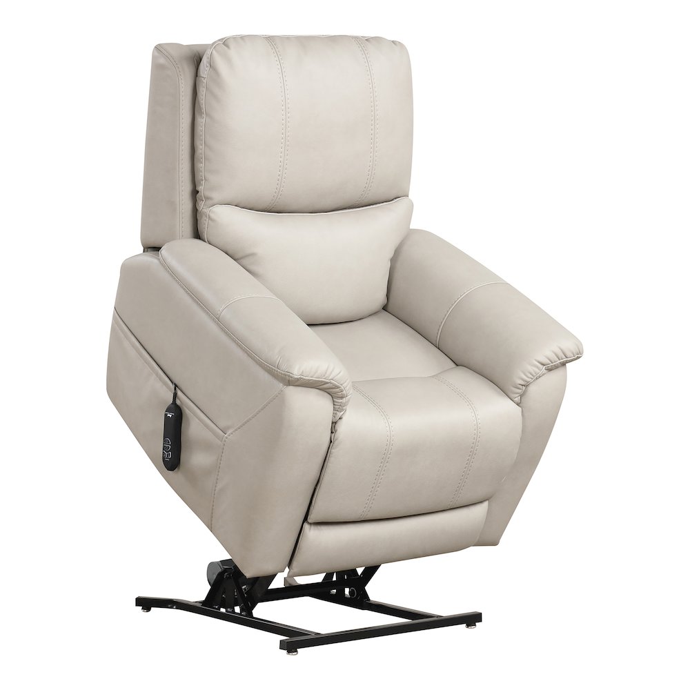 Moonrise Faux Leather Power Lift USB Recliner in Light Grey. Picture 2