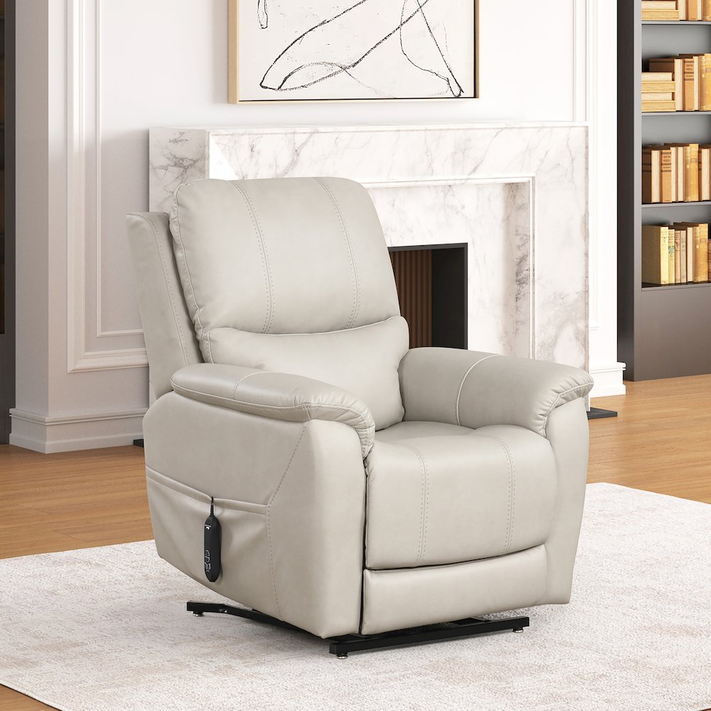 Moonrise Faux Leather Power Lift USB Recliner in Light Grey. Picture 4