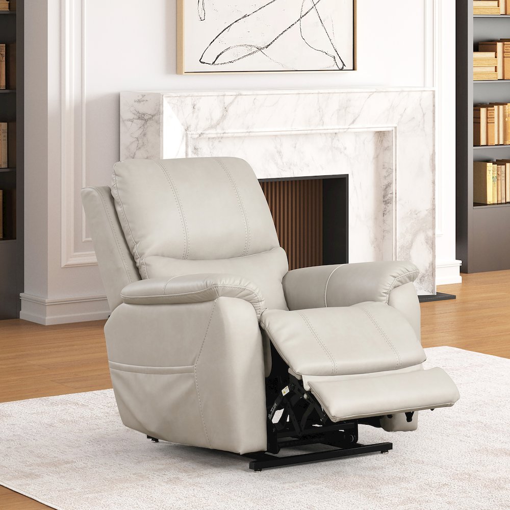 Moonrise Faux Leather Power Lift USB Recliner in Light Grey. Picture 5