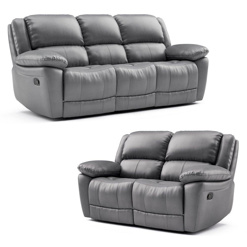 Torrel Modern 2-Piece Leather Reclining Sofa Set, Dark Grey. Picture 1