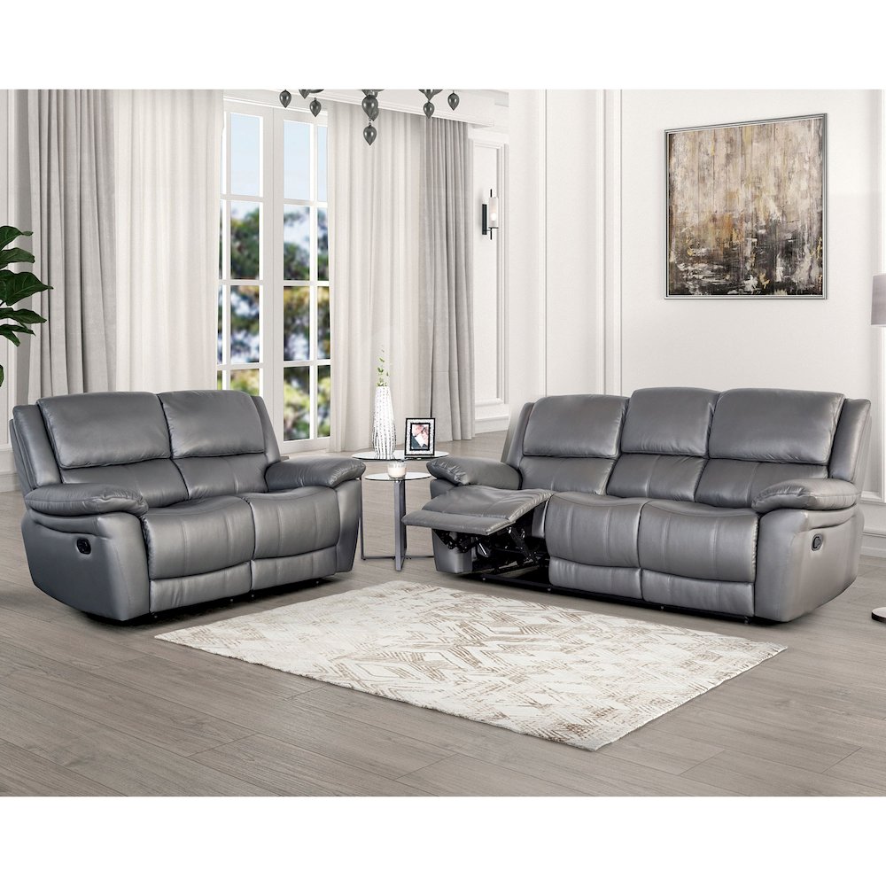 Torrel Modern 2-Piece Leather Reclining Sofa Set, Dark Grey. Picture 4