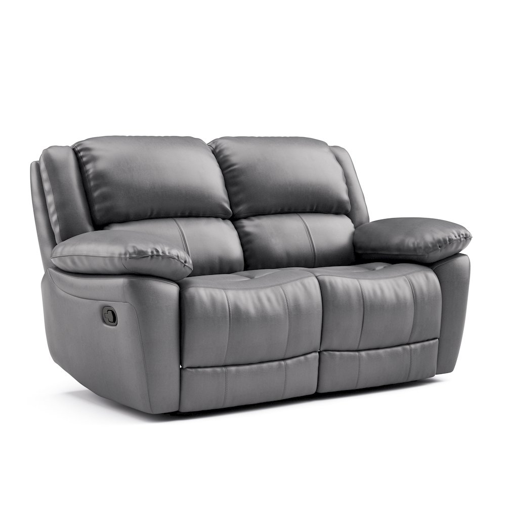 Torrel Modern Leather Match Reclining Loveseat, Dark Grey. Picture 1