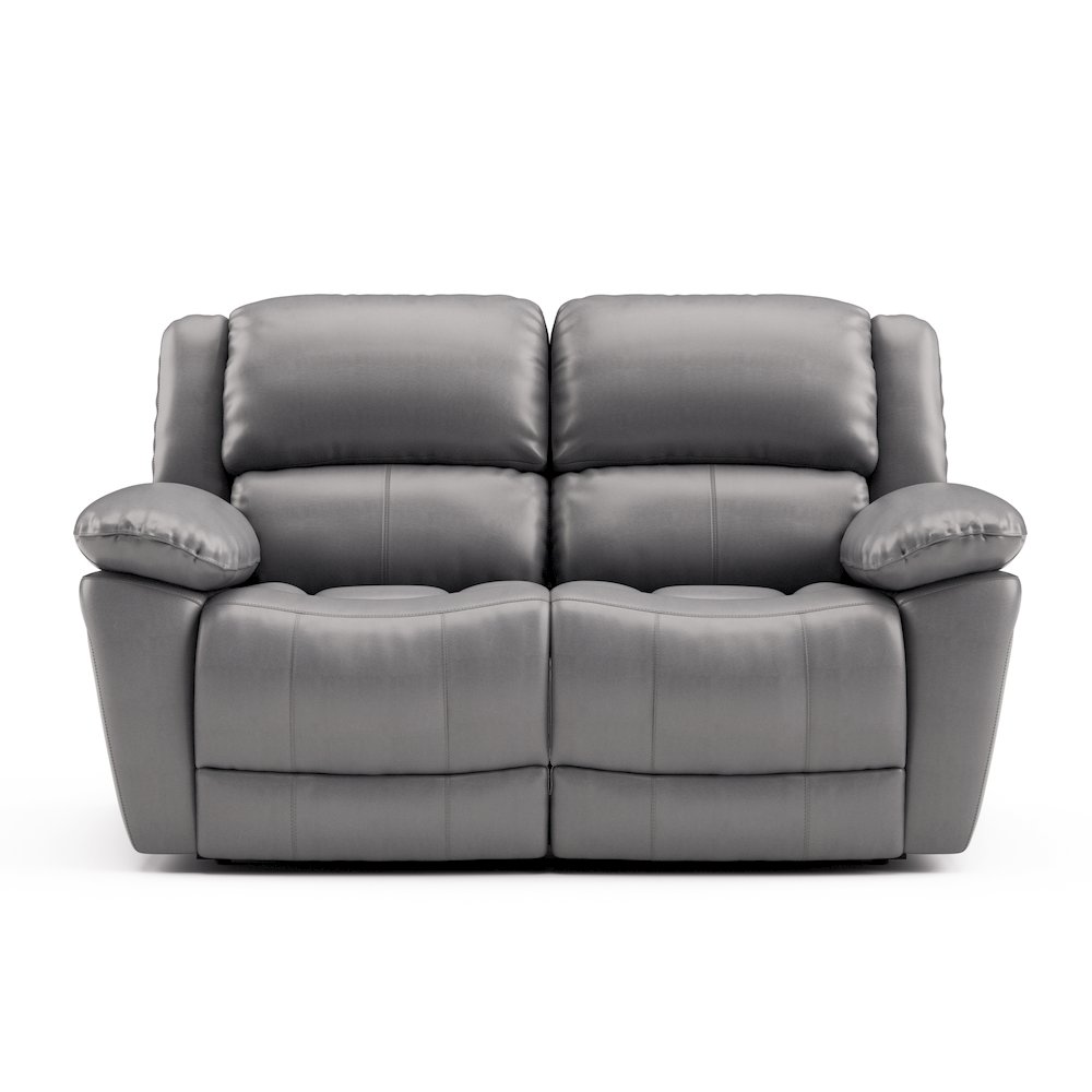 Torrel Modern Leather Match Reclining Loveseat, Dark Grey. Picture 2