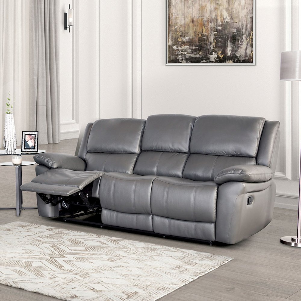 Torrel Modern Leather Match Reclining Sofa, Dark Grey. Picture 4