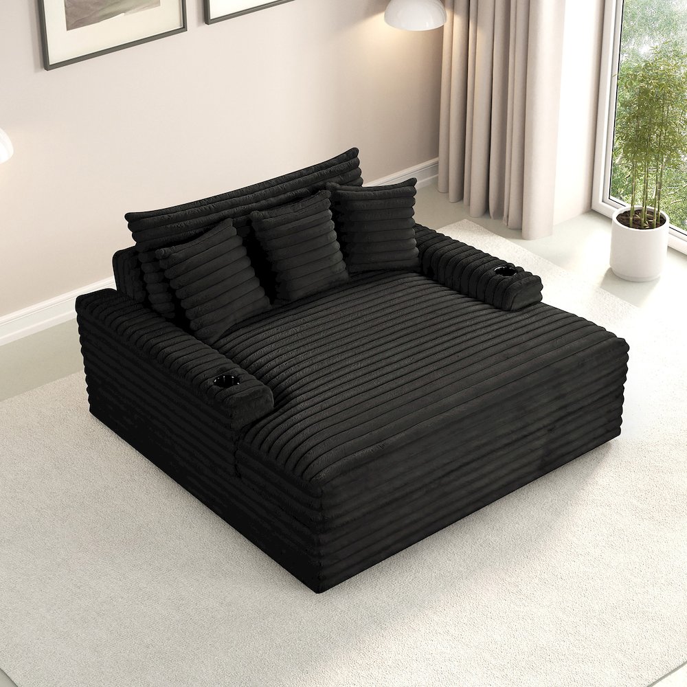 Cafein Contemporary Chenille Two Arm Chaise with USB Port. Picture 2