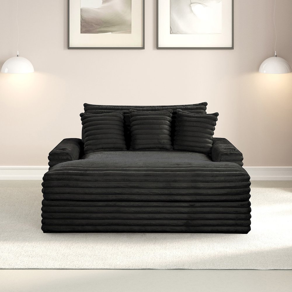 Cafein Contemporary Chenille Two Arm Chaise with USB Port. Picture 3