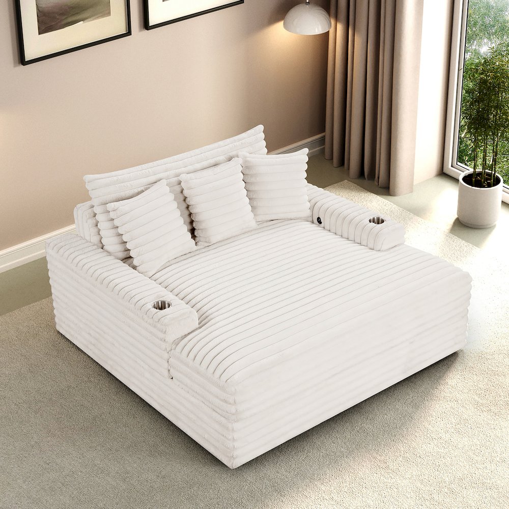 Cafein Contemporary Chenille Two Arm Chaise with USB Port. Picture 2