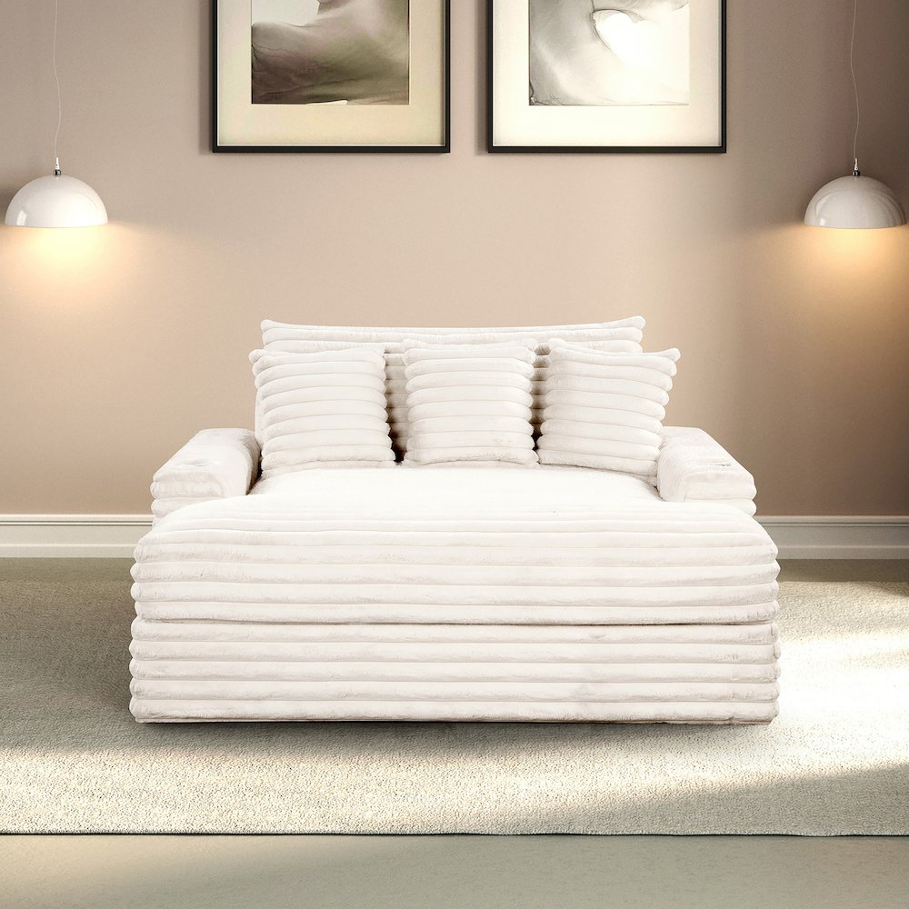 Cafein Contemporary Chenille Two Arm Chaise with USB Port. Picture 3