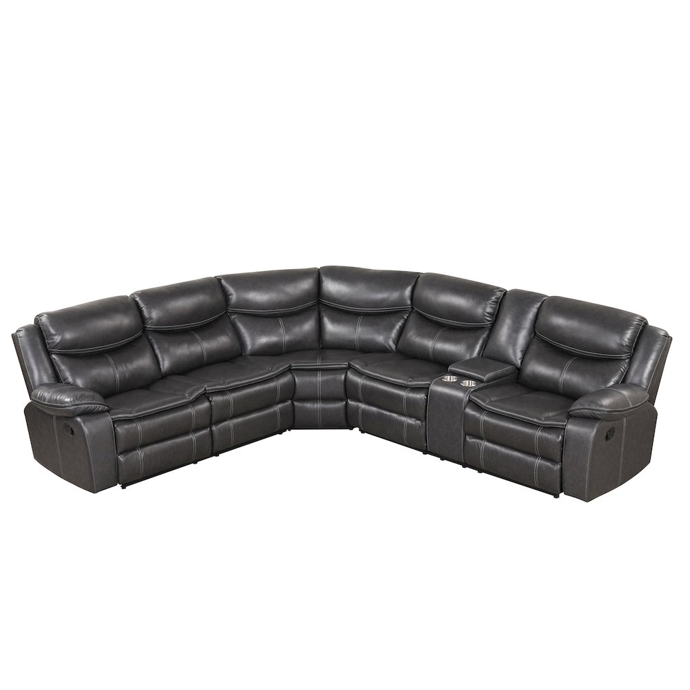 Bridgehead Dark Gray Faux Leather Upholstered Recliner Sectional. Picture 3