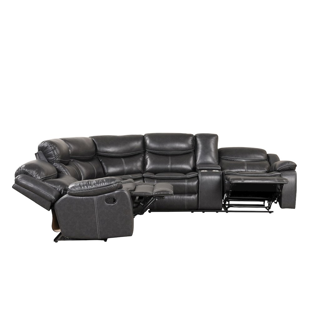 Bridgehead Dark Gray Faux Leather Upholstered Recliner Sectional. Picture 1
