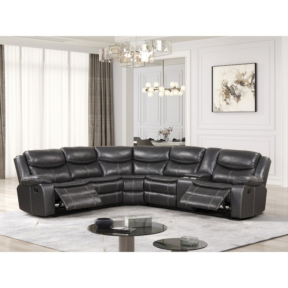 Bridgehead Dark Gray Faux Leather Upholstered Recliner Sectional. Picture 5