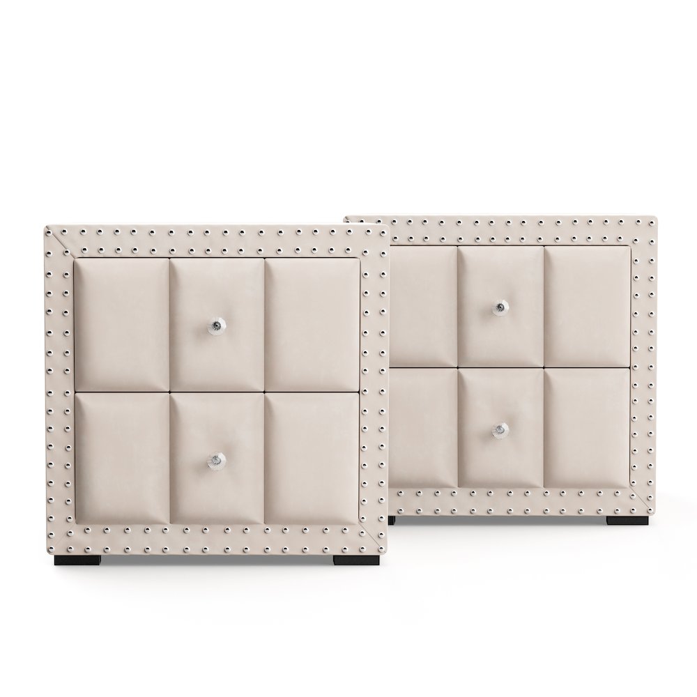 Fynor Modern Velvet 2-Drawer Nightstand (Set of 2). Picture 1