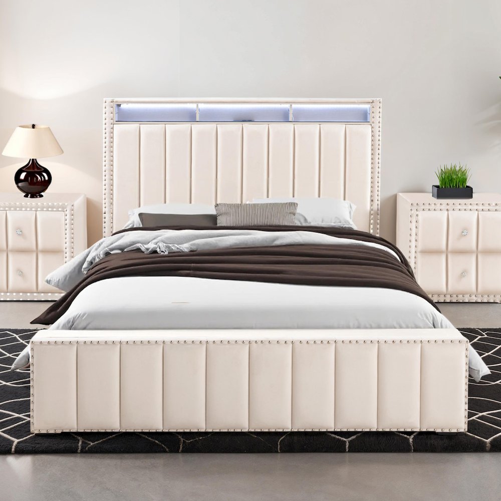 Fynor Velvet Kids Platform Bed with LED and USB Ports. Picture 3