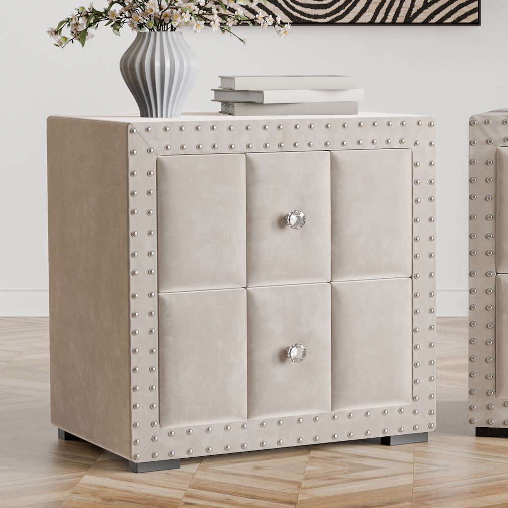 Fynor Modern Velvet 2-Drawer Nightstand. Picture 2