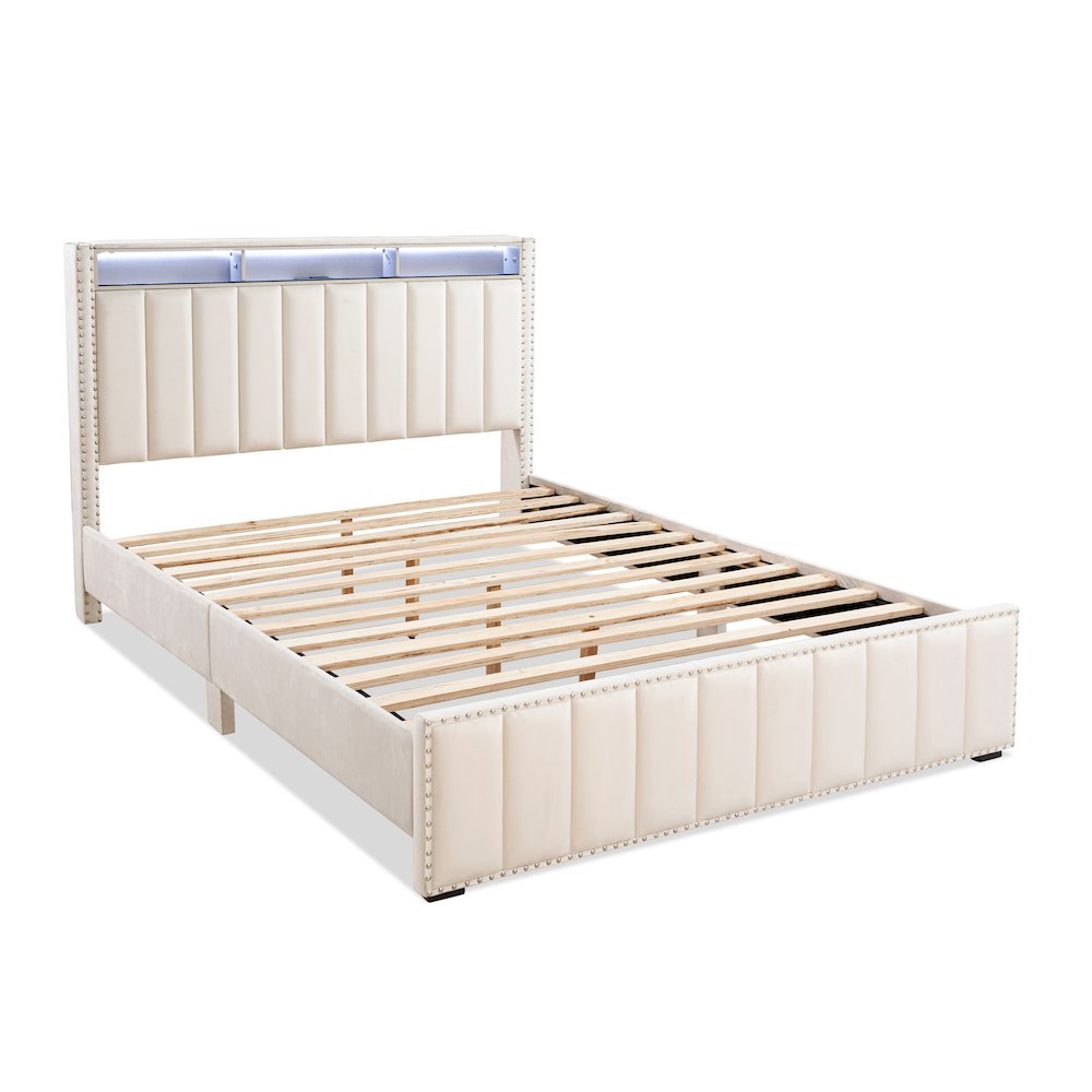 Fynor Velvet Kids Platform Bed with LED and USB Ports. Picture 1