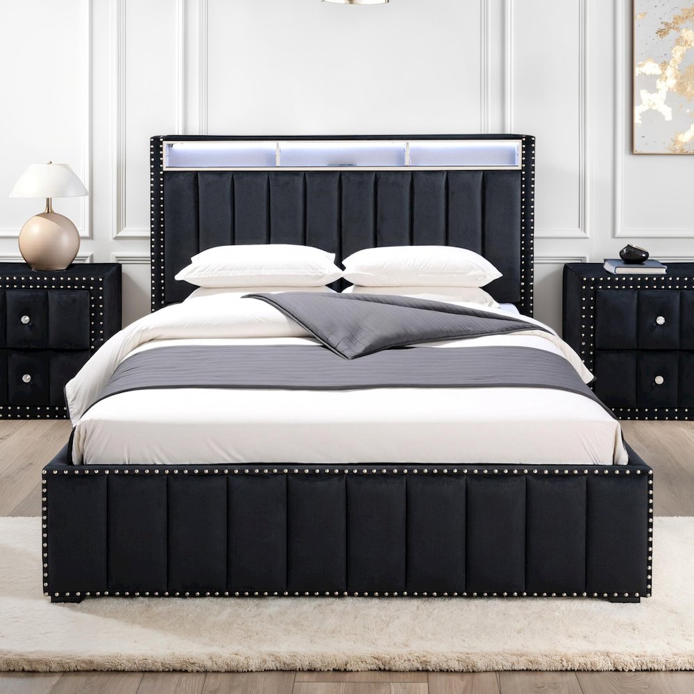 Fynor Velvet Kids Platform Bed with LED and USB Ports. Picture 3