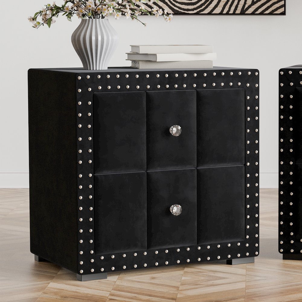 Fynor Modern Velvet 2-Drawer Nightstand. Picture 2