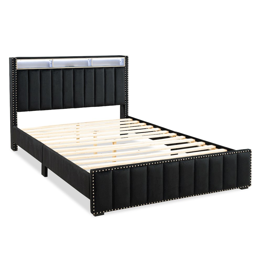 Fynor Velvet Kids Platform Bed with LED and USB Ports. Picture 1