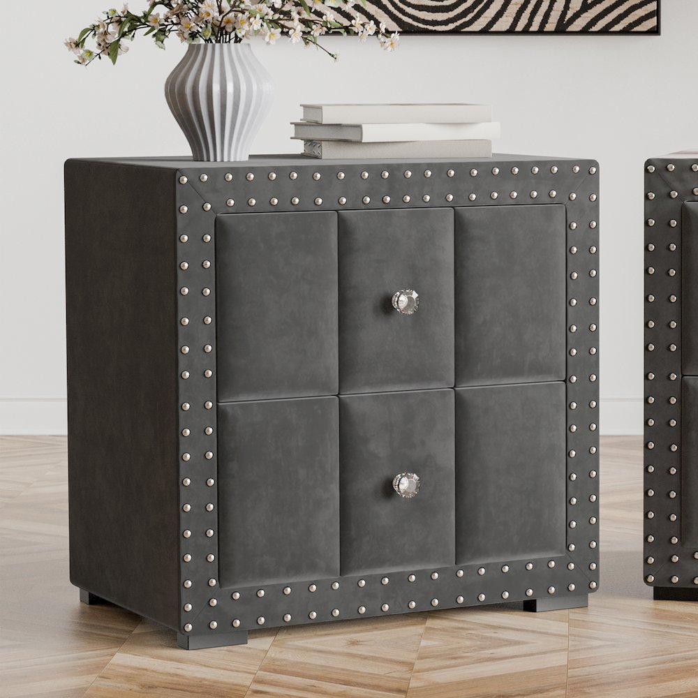 Fynor Modern Velvet 2-Drawer Nightstand. Picture 2